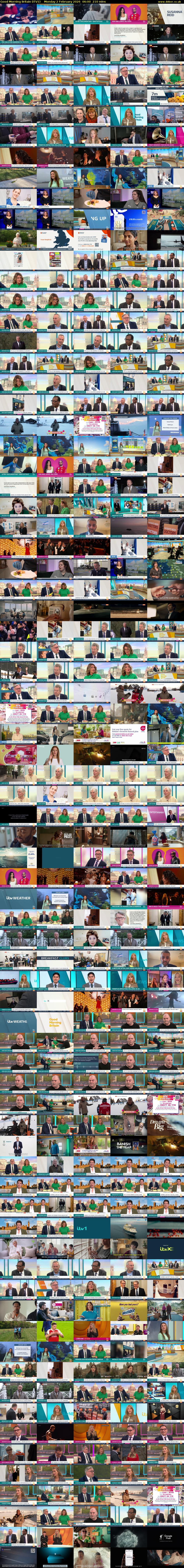 Good Morning Britain (ITV1) Monday 2 February 2026 06:00 - 09:30