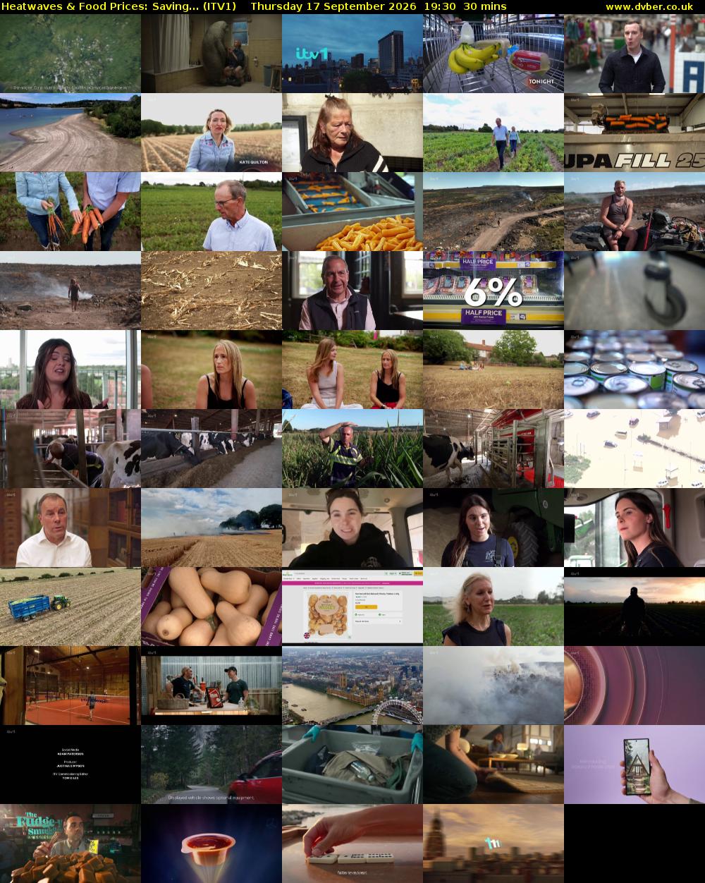 Heatwaves & Food Prices: Saving... (ITV1) Thursday 17 September 2026 19:30 - 20:00
