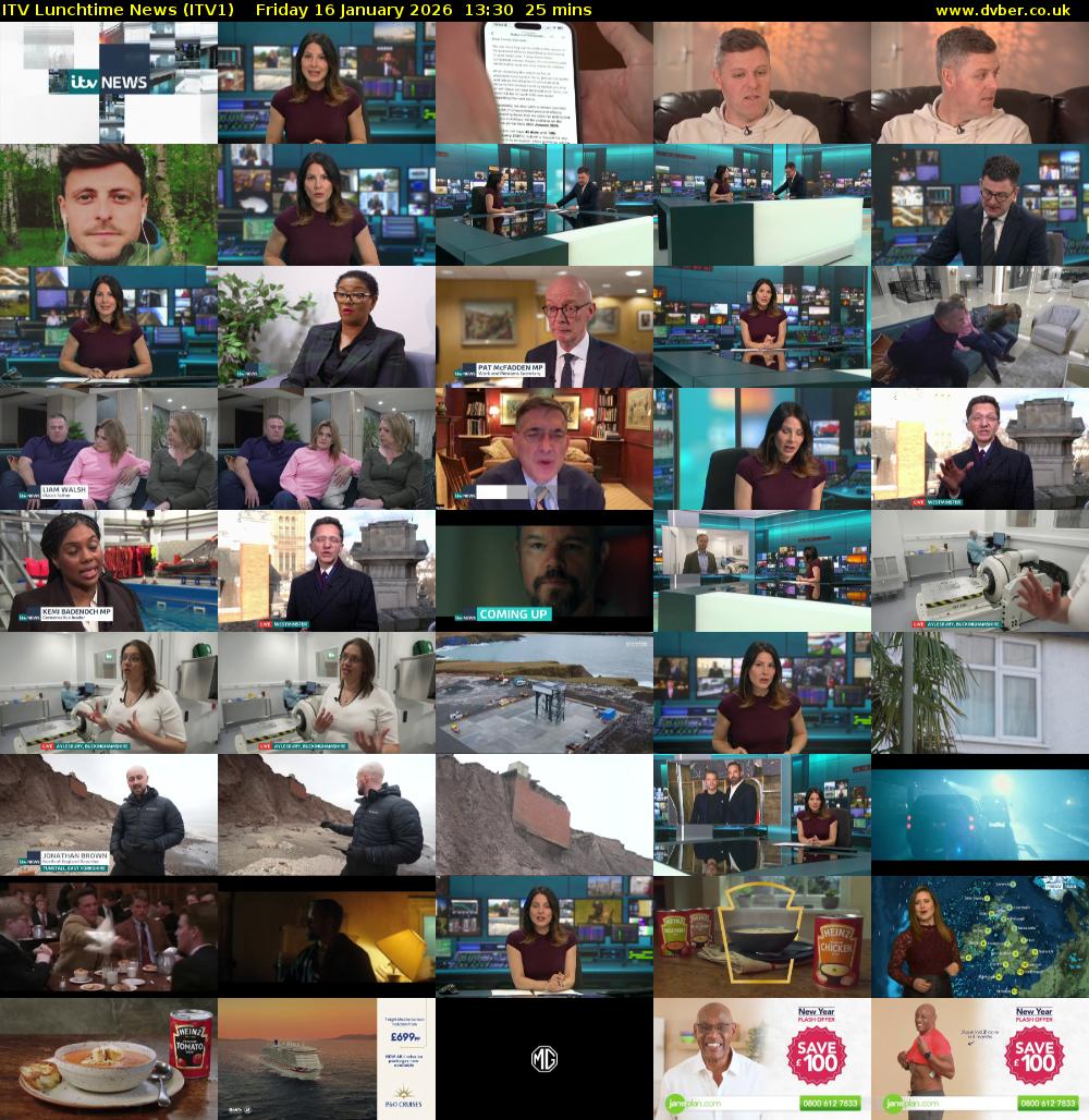 ITV Lunchtime News (ITV1) Friday 16 January 2026 13:30 - 13:55