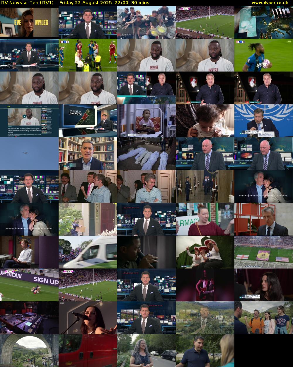 ITV News at Ten (ITV1) Friday 22 August 2025 22:00 - 22:30