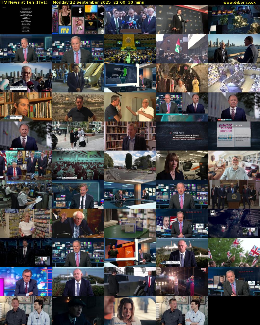 ITV News at Ten (ITV1) Monday 22 September 2025 22:00 - 22:30
