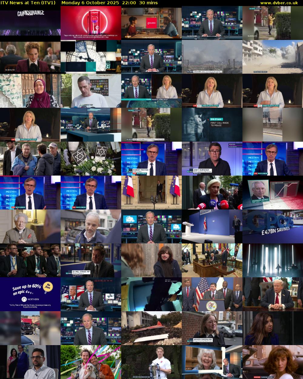 ITV News at Ten (ITV1) Monday 6 October 2025 22:00 - 22:30