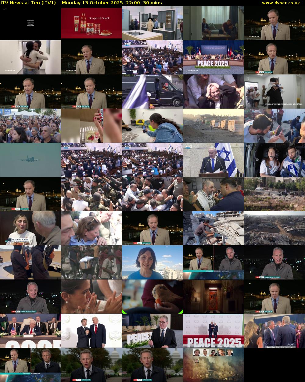 ITV News at Ten (ITV1) Monday 13 October 2025 22:00 - 22:30