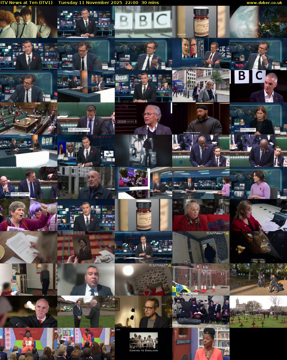 ITV News at Ten (ITV1) Tuesday 11 November 2025 22:00 - 22:30