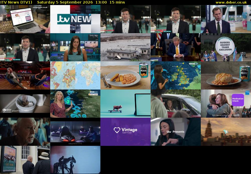 ITV News (ITV1) Saturday 5 September 2026 13:00 - 13:15