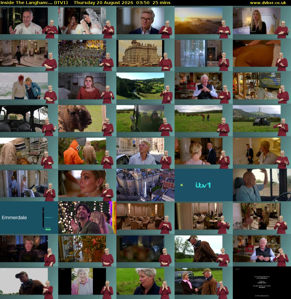 Inside The Langham:... (ITV1) Thursday 20 August 2026 03:50 - 04:15
