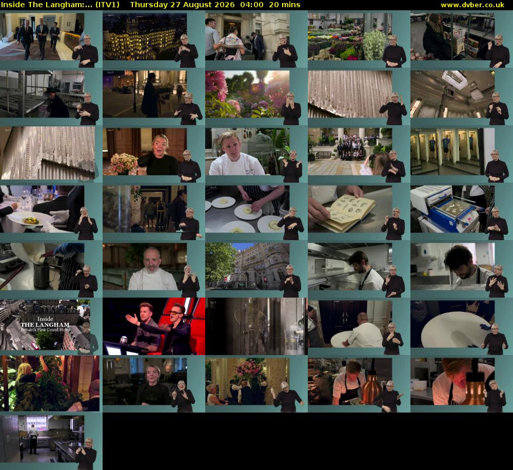 Inside The Langham:... (ITV1) Thursday 27 August 2026 04:00 - 04:20