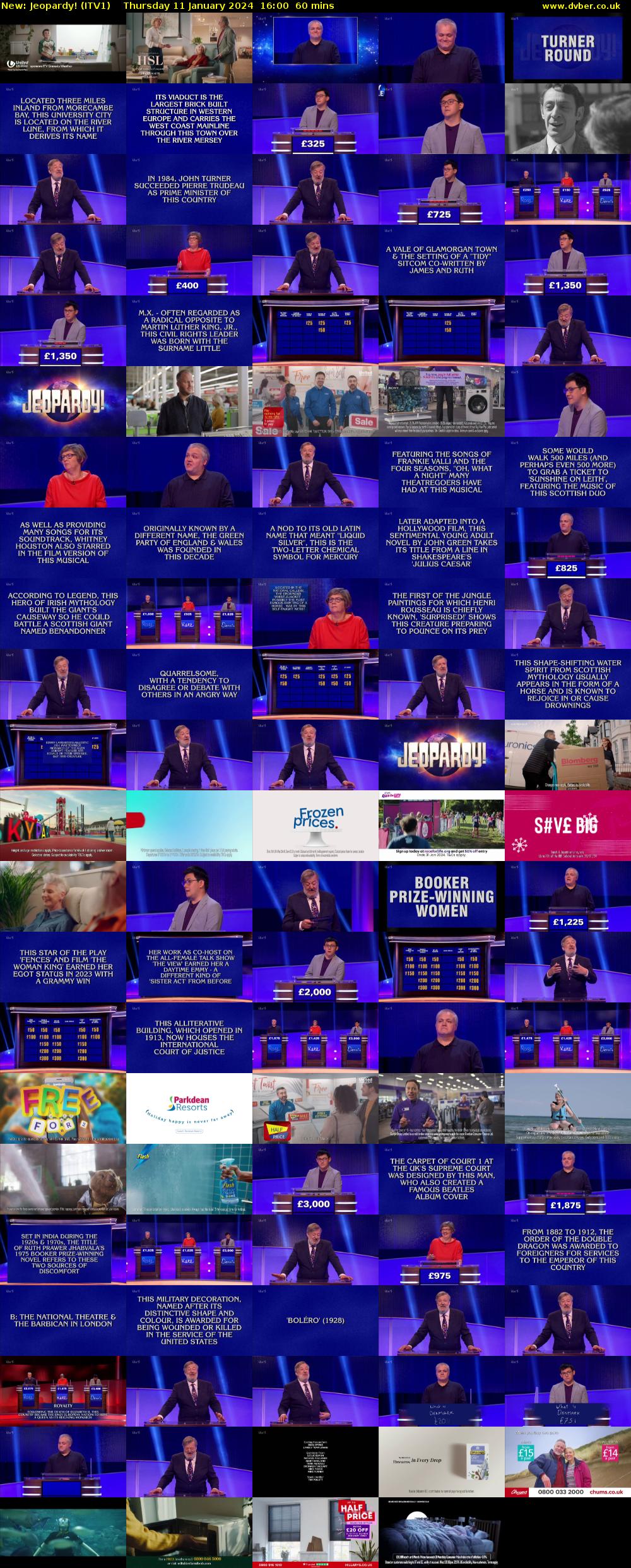Jeopardy! (ITV1) Thursday 11 January 2024 16:00 - 17:00
