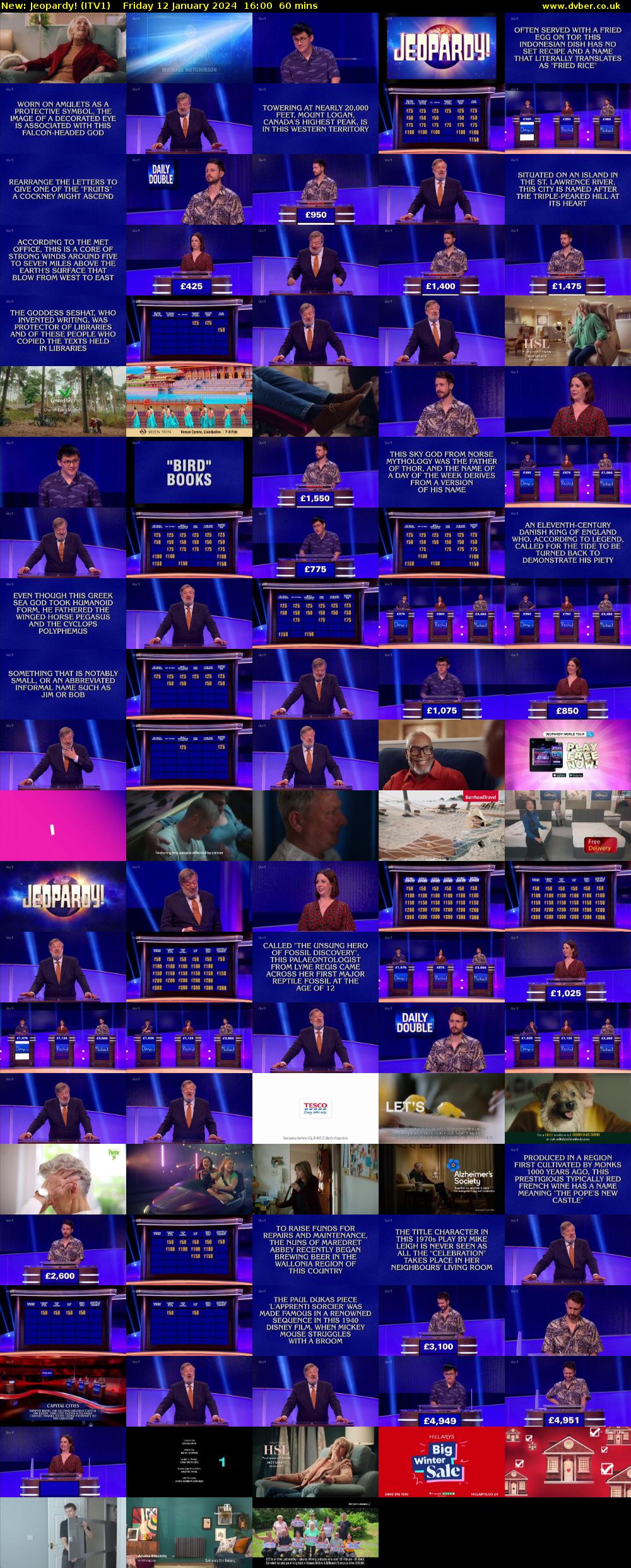 Jeopardy! (ITV1) Friday 12 January 2024 16:00 - 17:00
