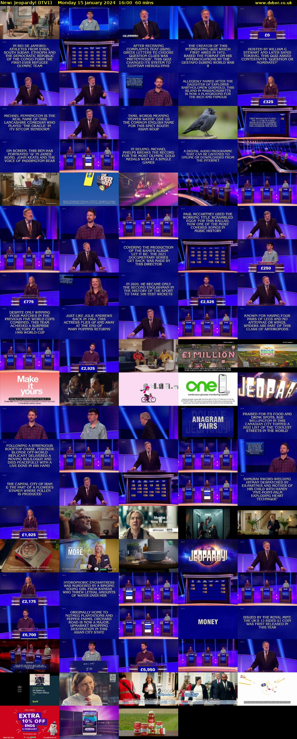 Jeopardy! (ITV1) Monday 15 January 2024 16:00 - 17:00