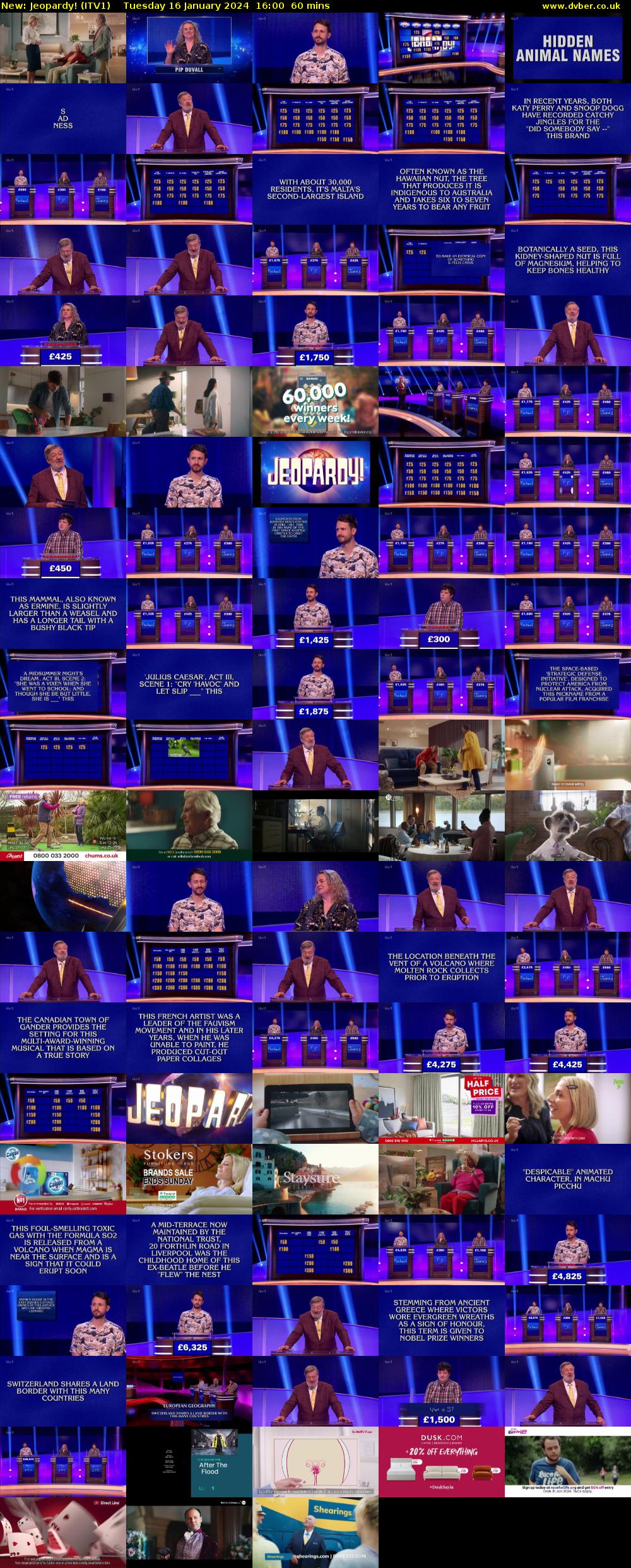 Jeopardy! (ITV1) Tuesday 16 January 2024 16:00 - 17:00