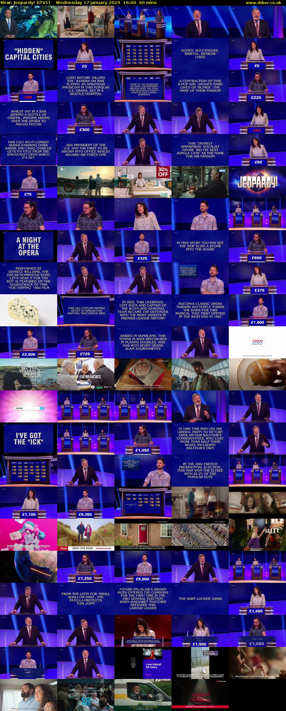 Jeopardy! (ITV1) Wednesday 17 January 2024 16:00 - 17:00