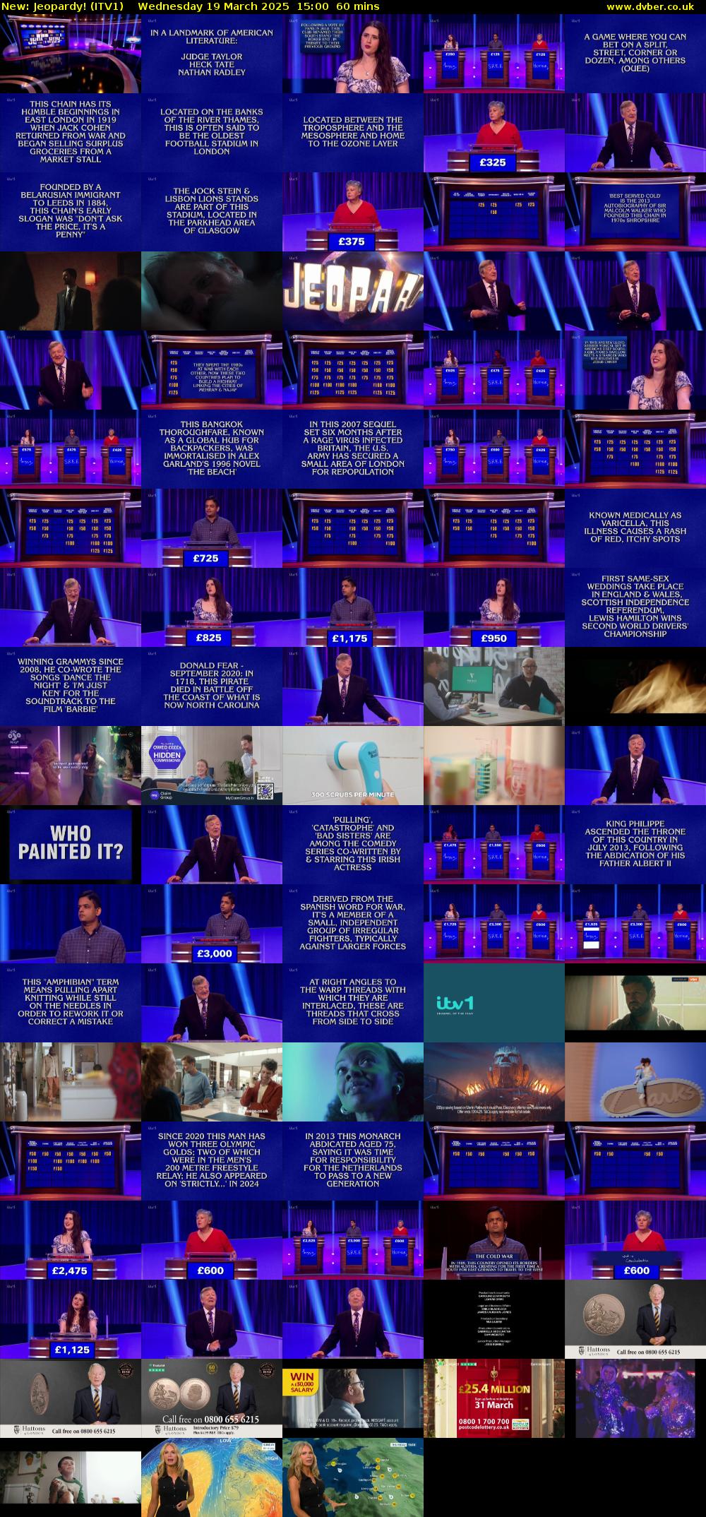 Jeopardy! (ITV1) Wednesday 19 March 2025 15:00 - 16:00