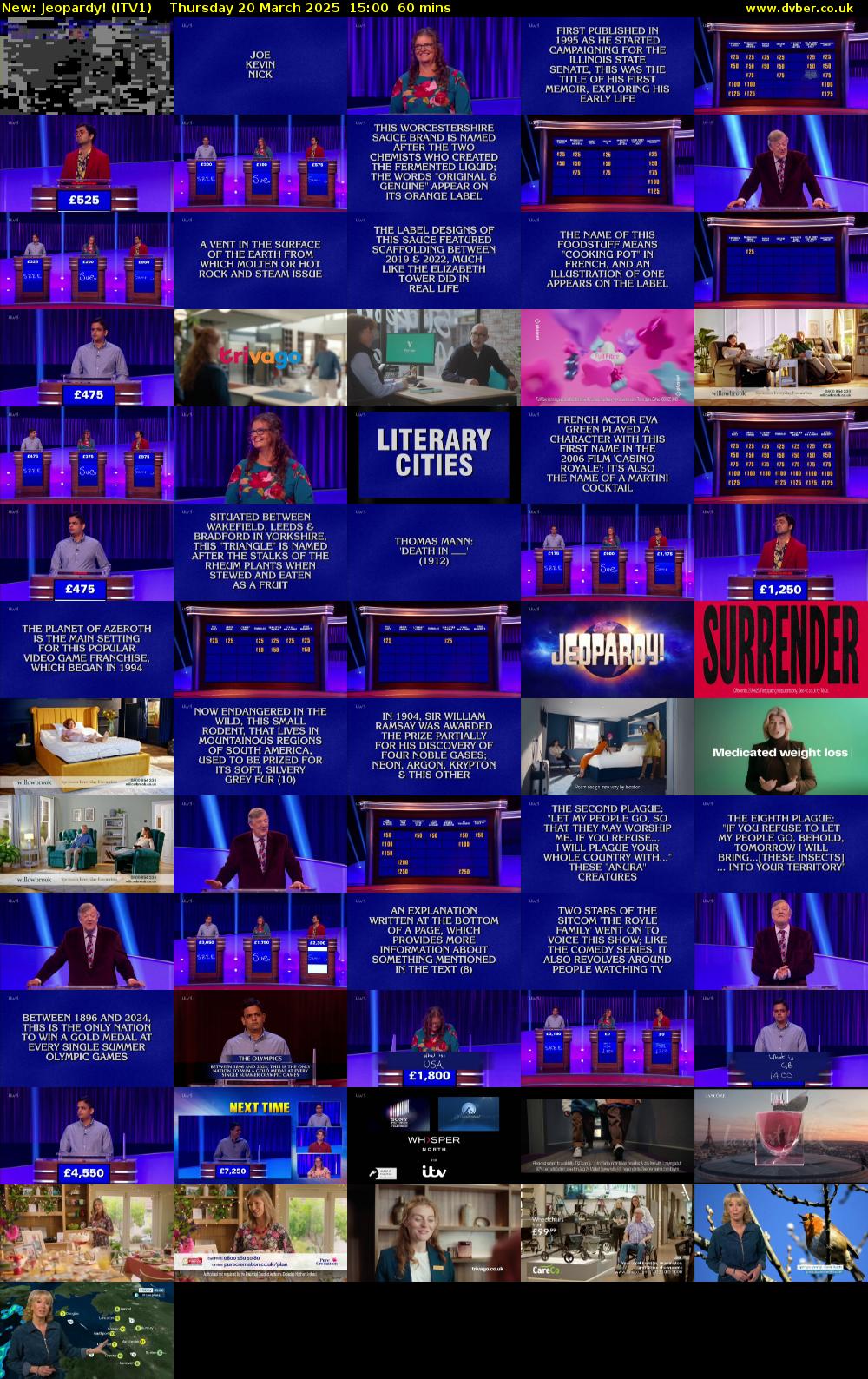 Jeopardy! (ITV1) Thursday 20 March 2025 15:00 - 16:00
