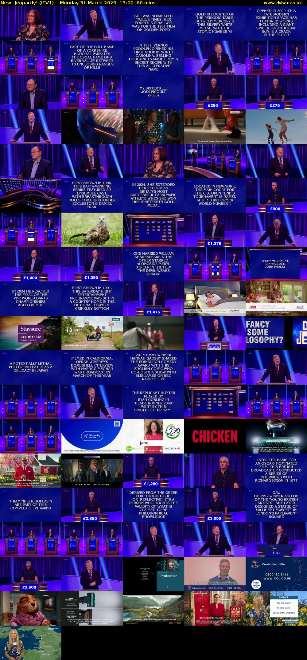 Jeopardy! (ITV1) Monday 31 March 2025 15:00 - 16:00
