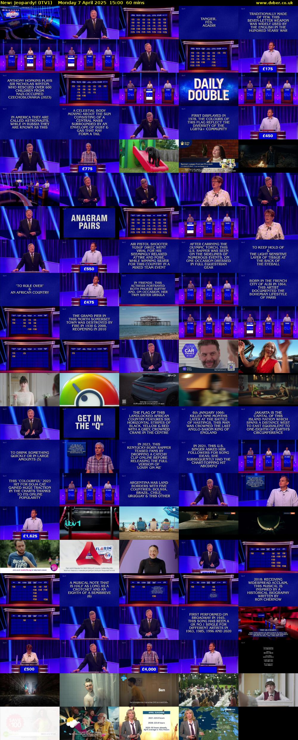 Jeopardy! (ITV1) Monday 7 April 2025 15:00 - 16:00