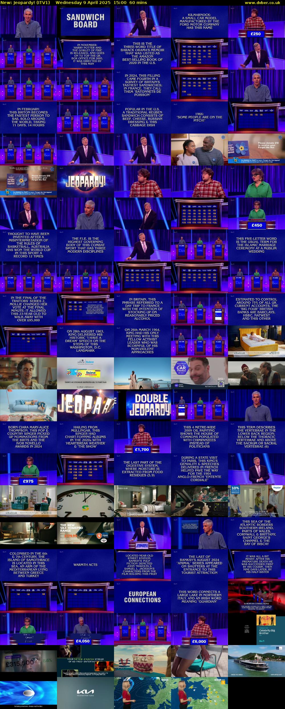 Jeopardy! (ITV1) Wednesday 9 April 2025 15:00 - 16:00