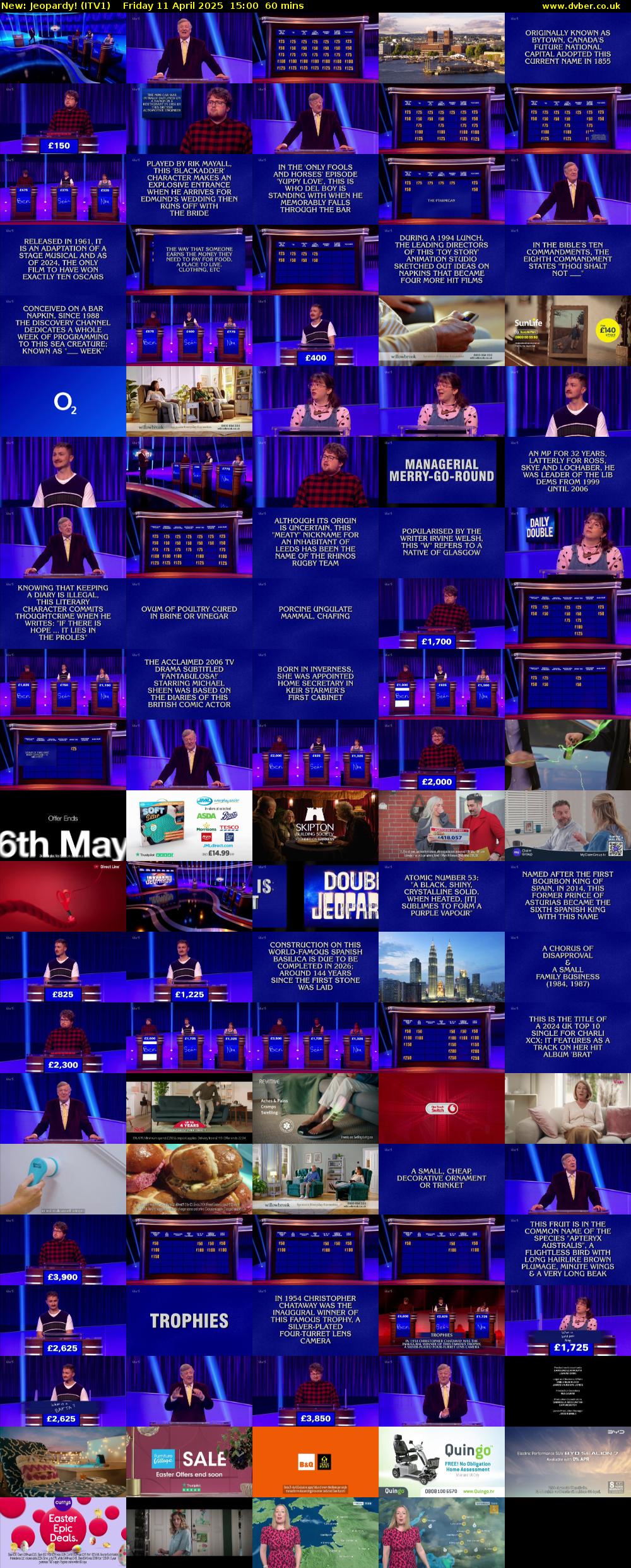 Jeopardy! (ITV1) Friday 11 April 2025 15:00 - 16:00