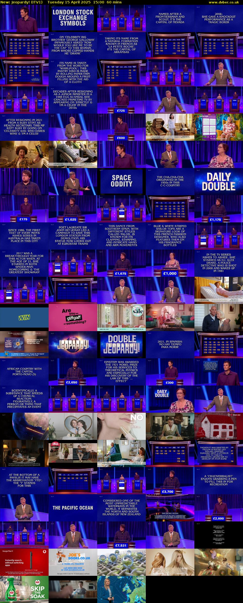 Jeopardy! (ITV1) Tuesday 15 April 2025 15:00 - 16:00