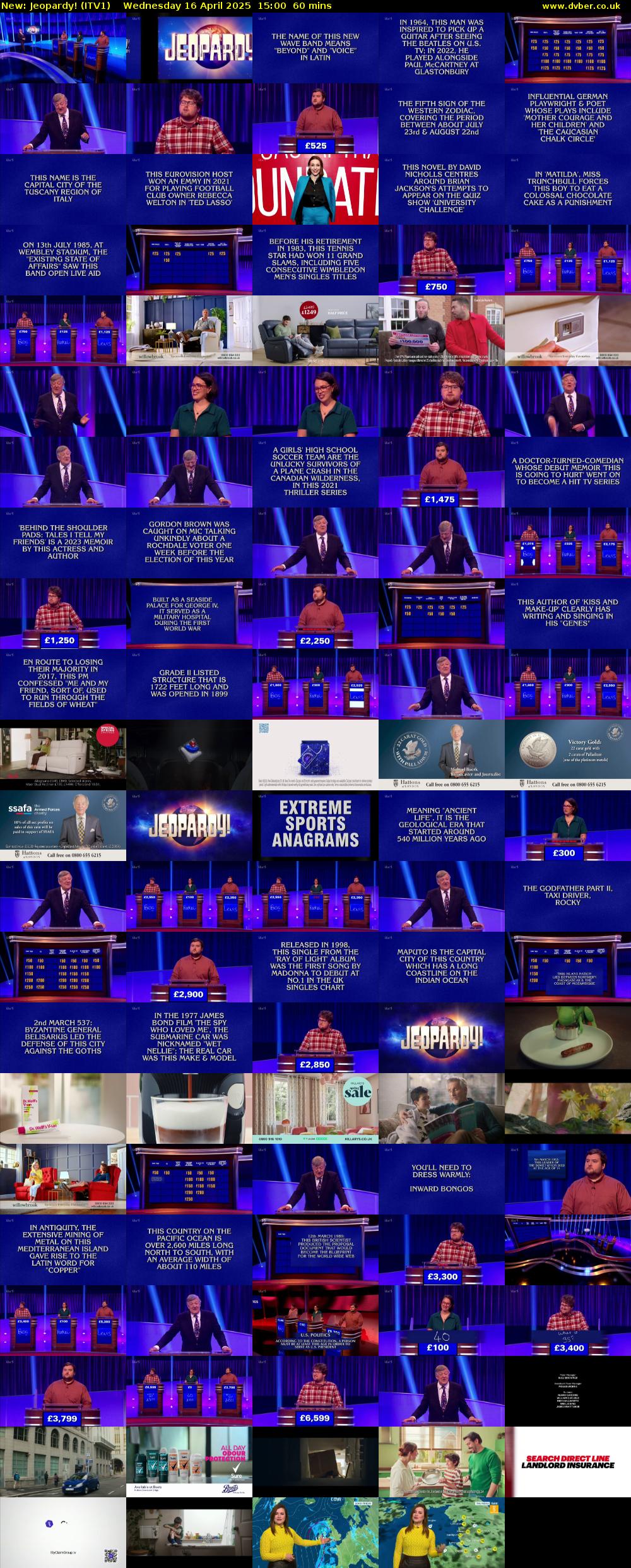 Jeopardy! (ITV1) Wednesday 16 April 2025 15:00 - 16:00