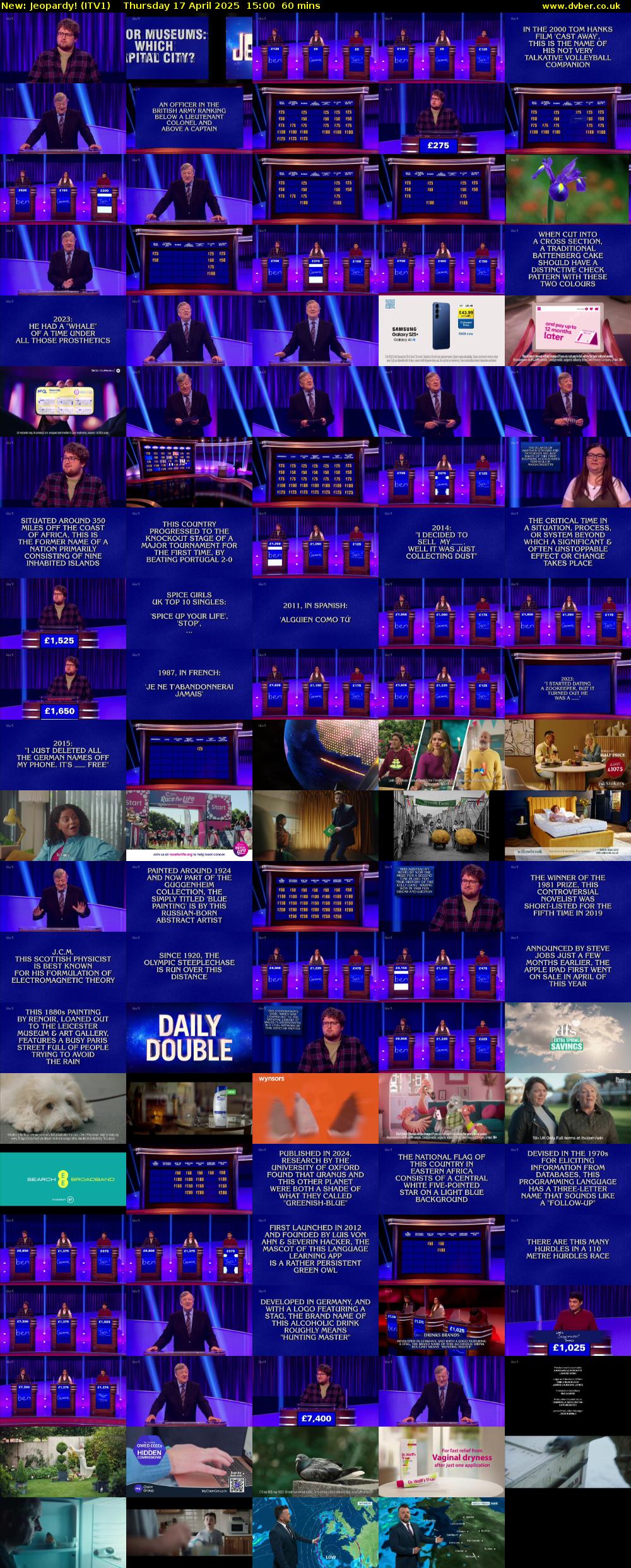 Jeopardy! (ITV1) Thursday 17 April 2025 15:00 - 16:00