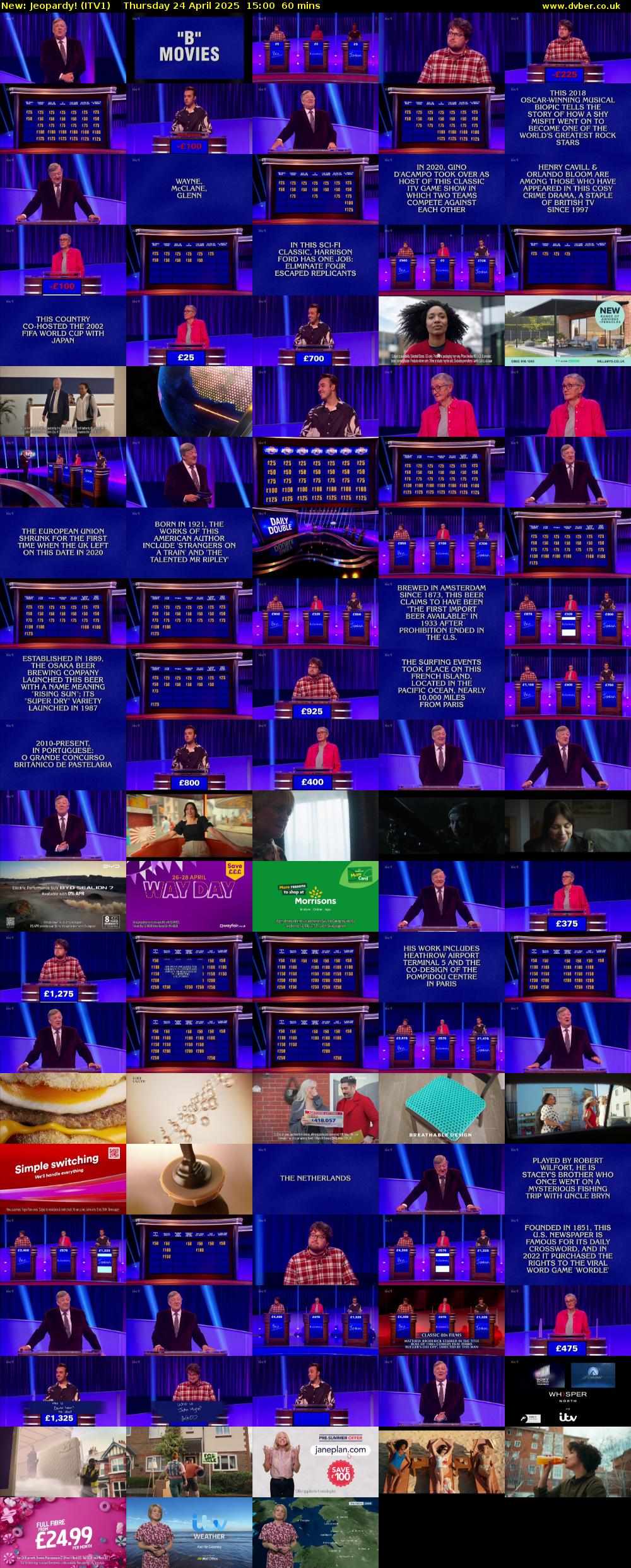 Jeopardy! (ITV1) Thursday 24 April 2025 15:00 - 16:00