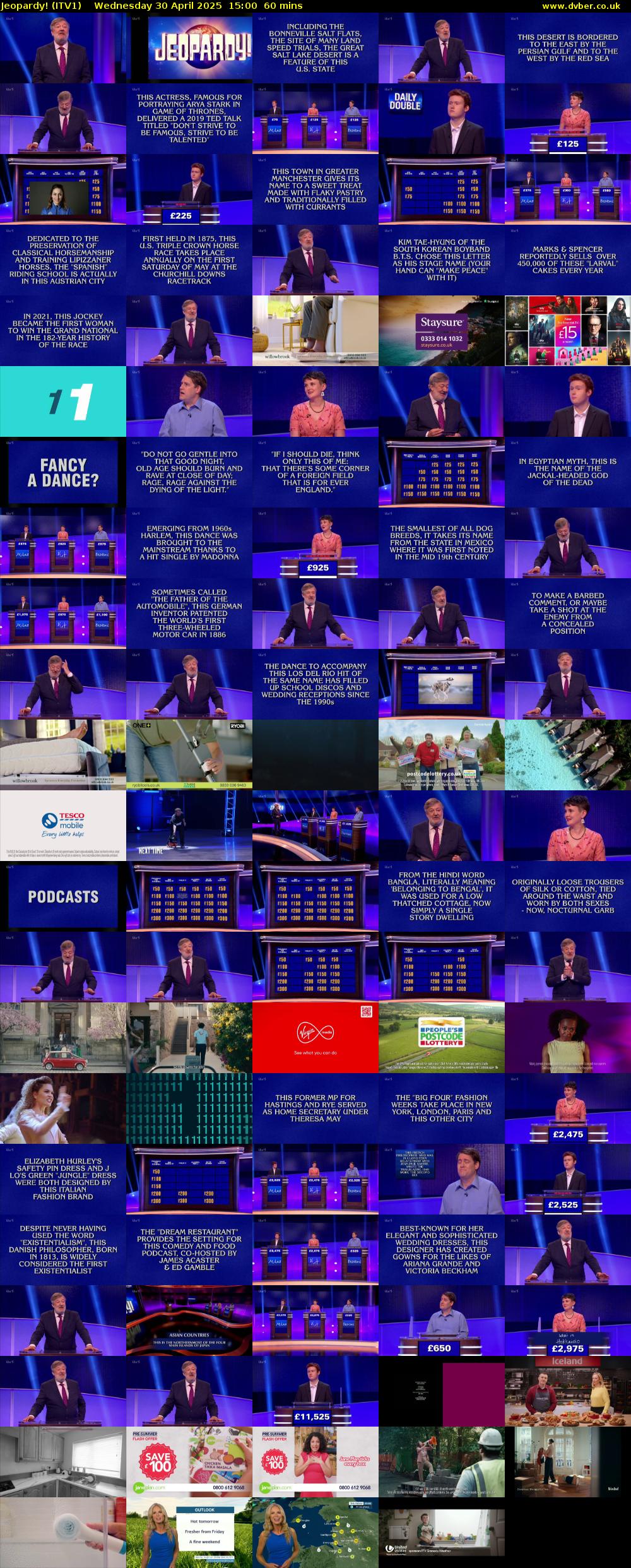 Jeopardy! (ITV1) Wednesday 30 April 2025 15:00 - 16:00