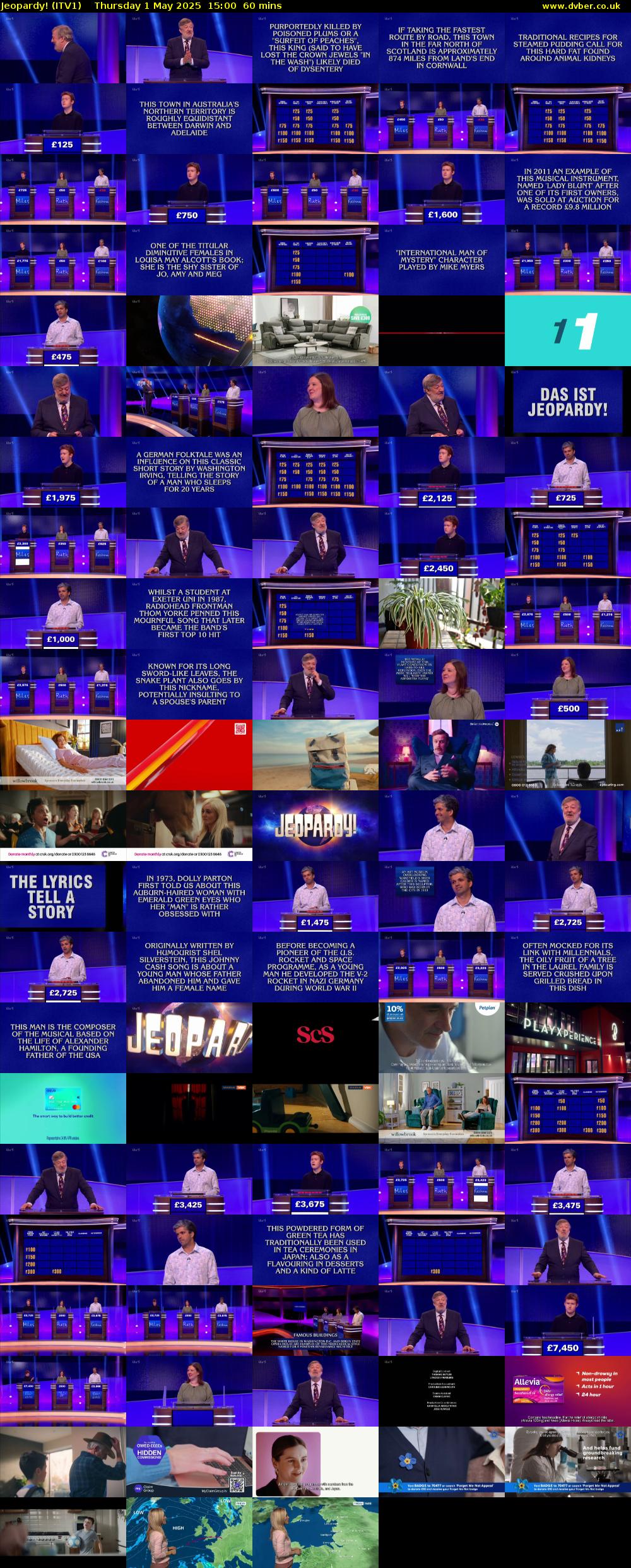 Jeopardy! (ITV1) Thursday 1 May 2025 15:00 - 16:00