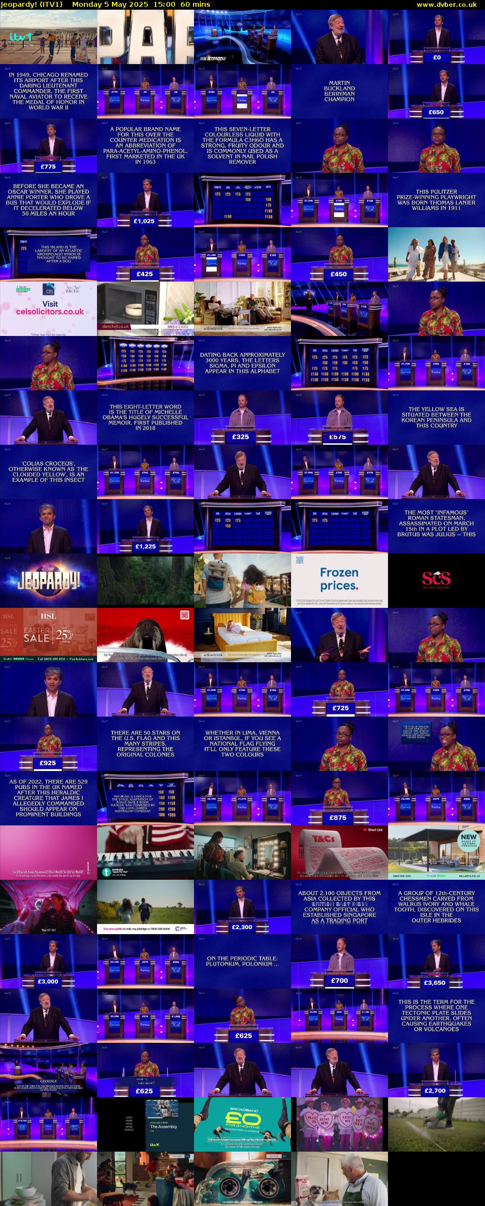 Jeopardy! (ITV1) Monday 5 May 2025 15:00 - 16:00