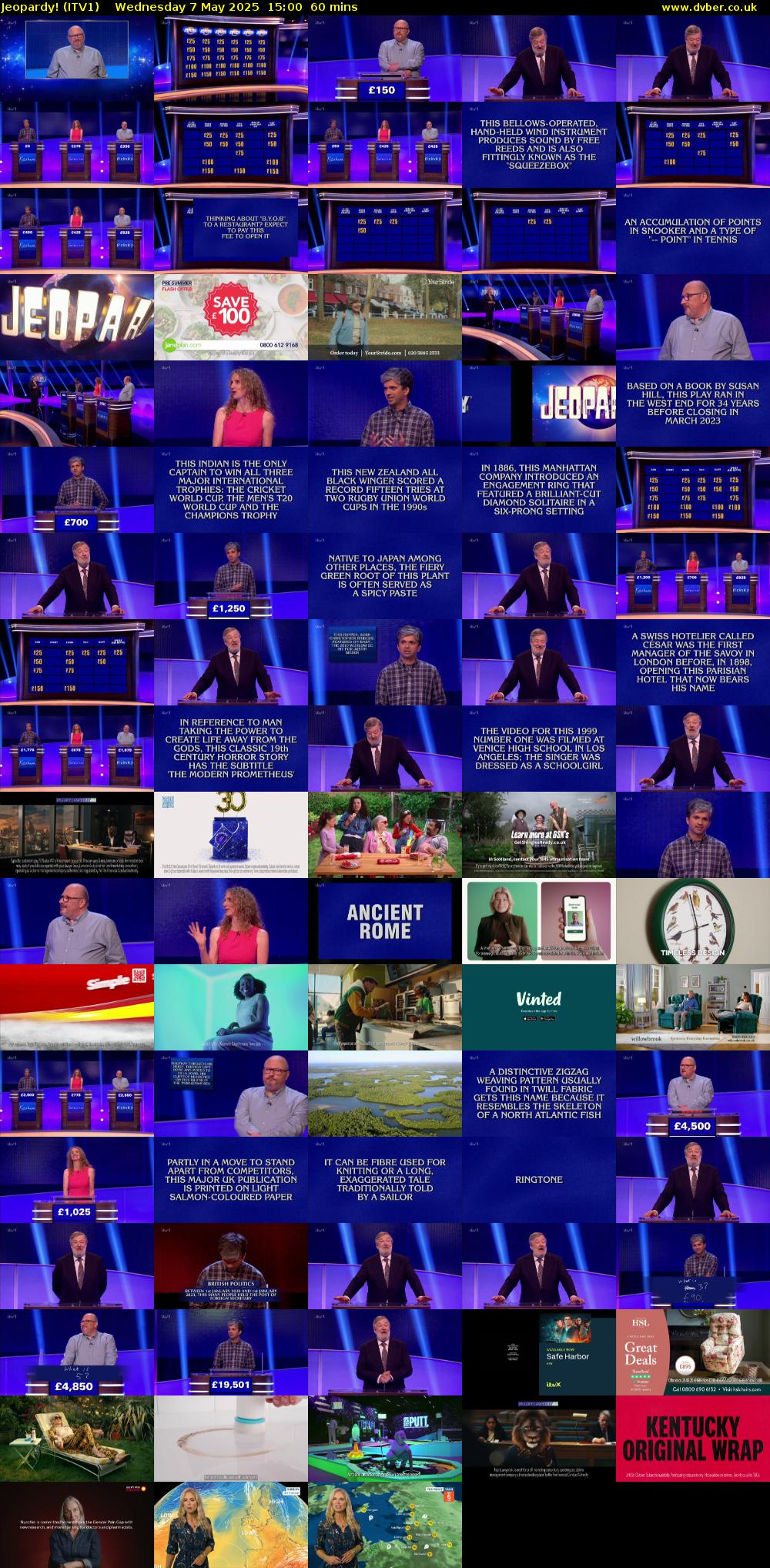 Jeopardy! (ITV1) Wednesday 7 May 2025 15:00 - 16:00