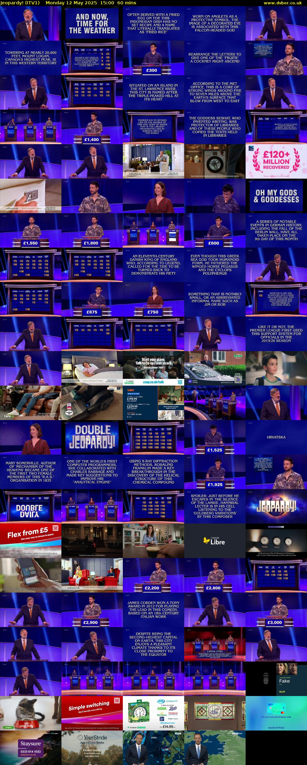 Jeopardy! (ITV1) Monday 12 May 2025 15:00 - 16:00