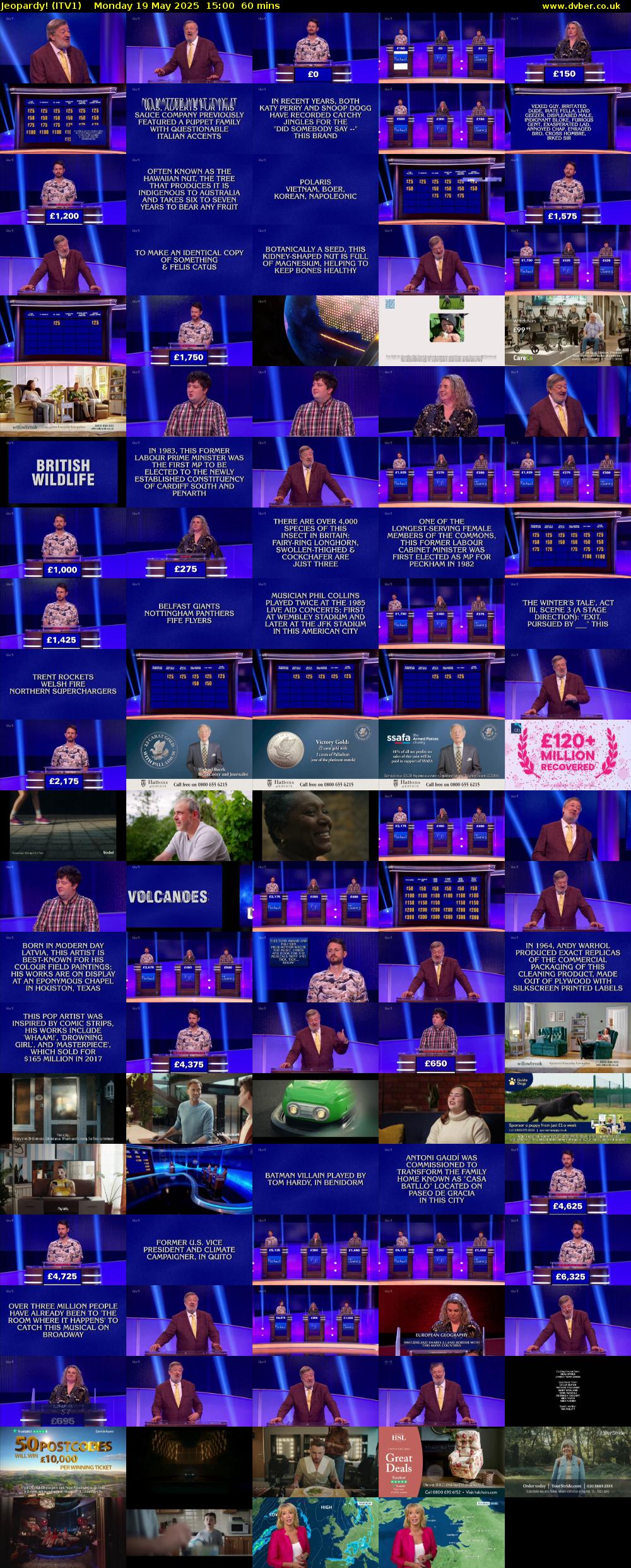 Jeopardy! (ITV1) Monday 19 May 2025 15:00 - 16:00