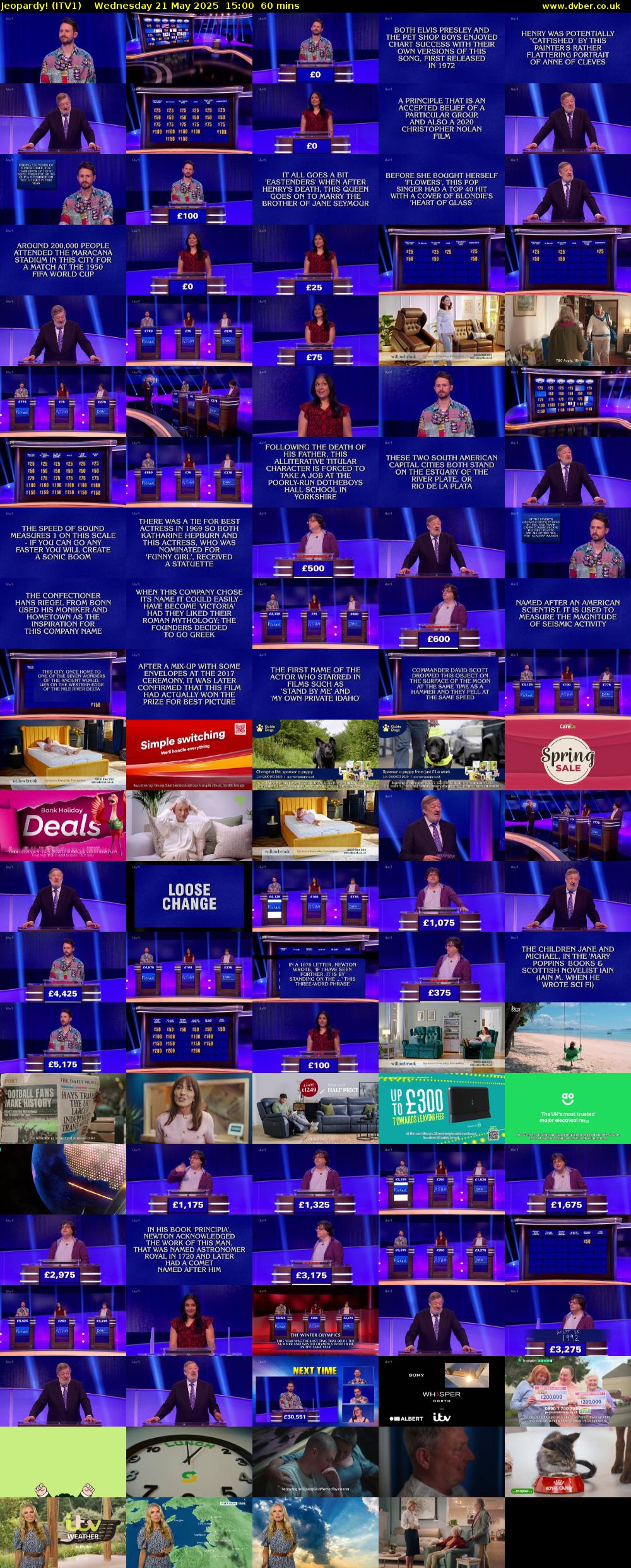 Jeopardy! (ITV1) Wednesday 21 May 2025 15:00 - 16:00