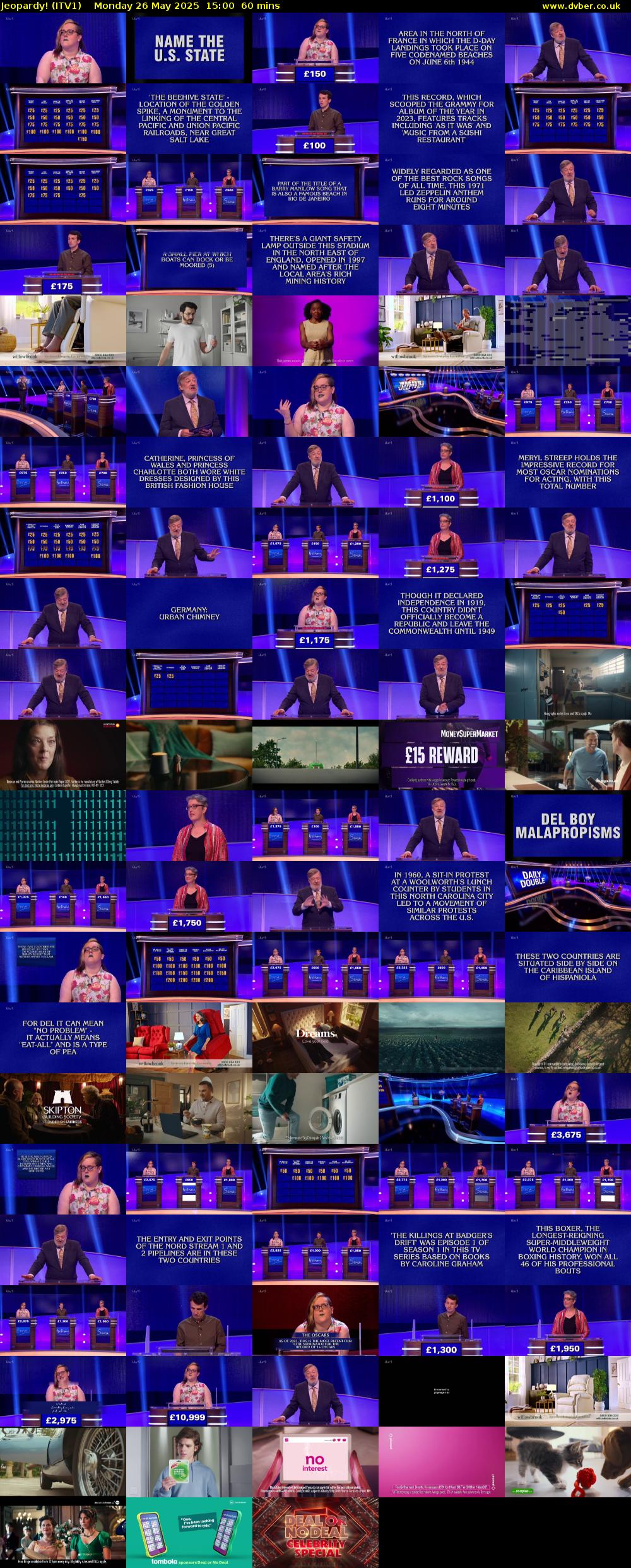 Jeopardy! (ITV1) Monday 26 May 2025 15:00 - 16:00