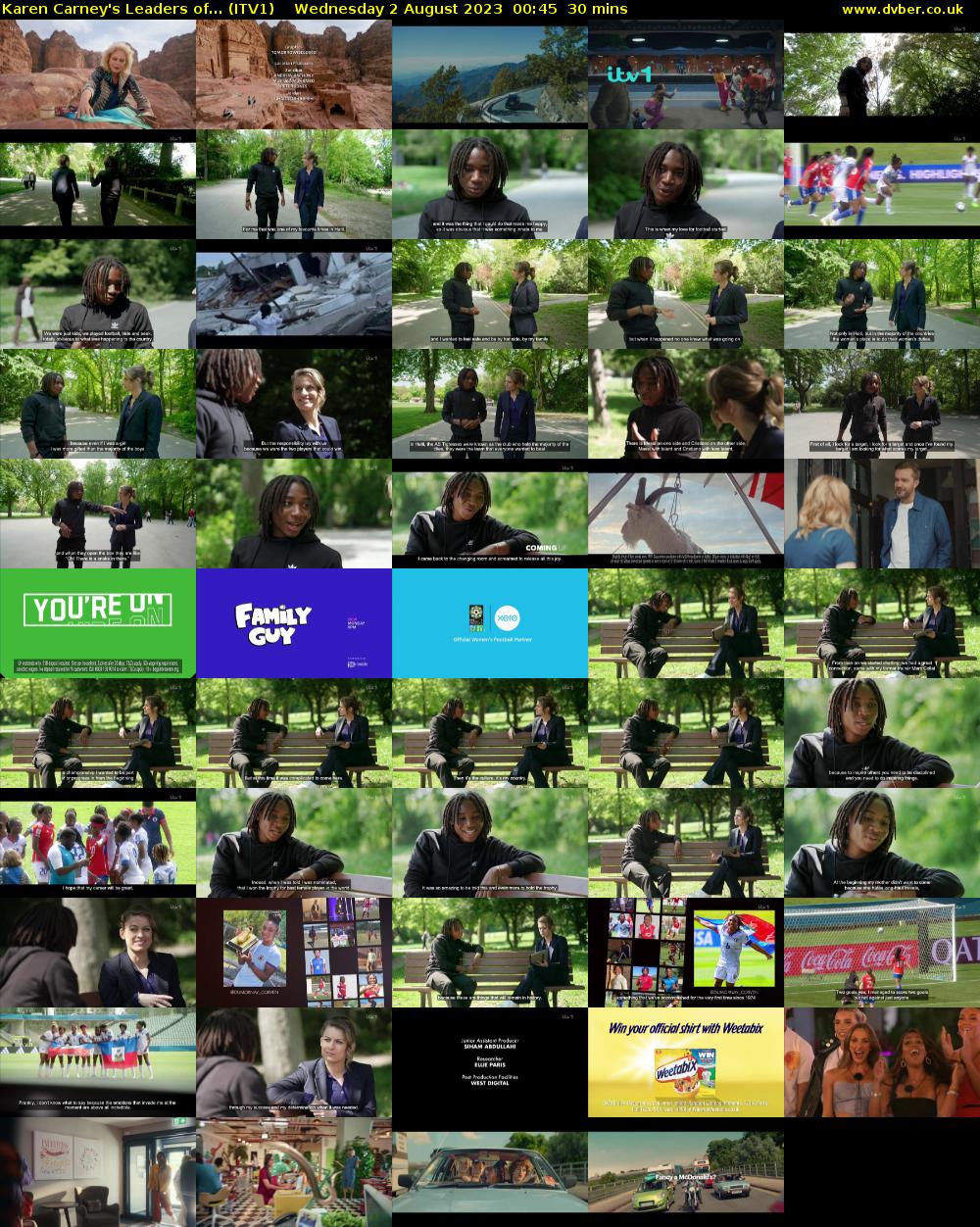 Karen Carney's Leaders of... (ITV1) Wednesday 2 August 2023 00:45 - 01:15