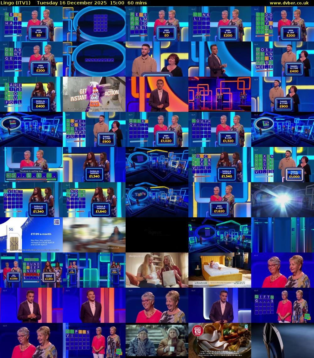 Lingo (ITV1) Tuesday 16 December 2025 15:00 - 16:00