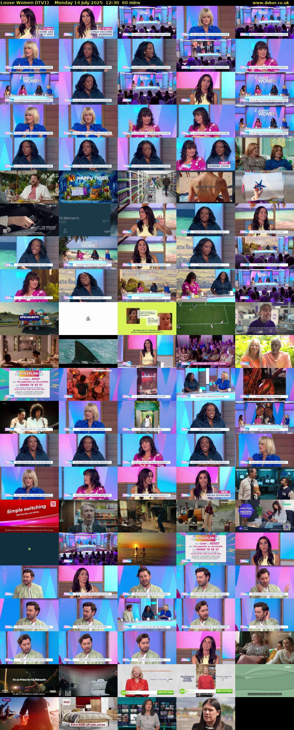 Loose Women (ITV1) Monday 14 July 2025 12:30 - 13:30