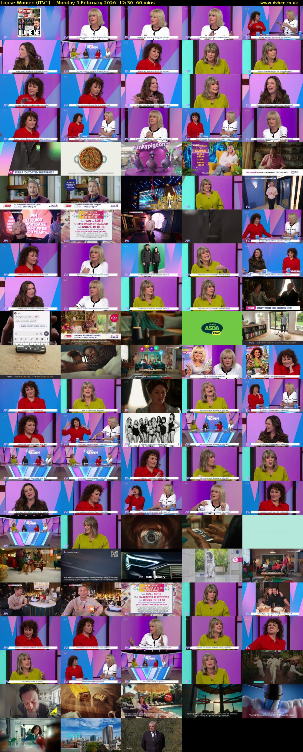 Loose Women (ITV1) Monday 9 February 2026 12:30 - 13:30