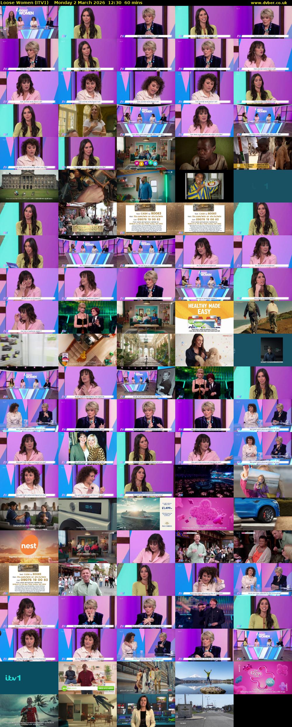 Loose Women (ITV1) Monday 2 March 2026 12:30 - 13:30