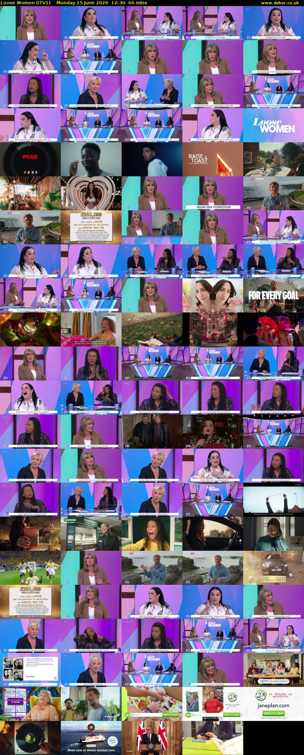 Loose Women (ITV1) Monday 15 June 2026 12:30 - 13:30