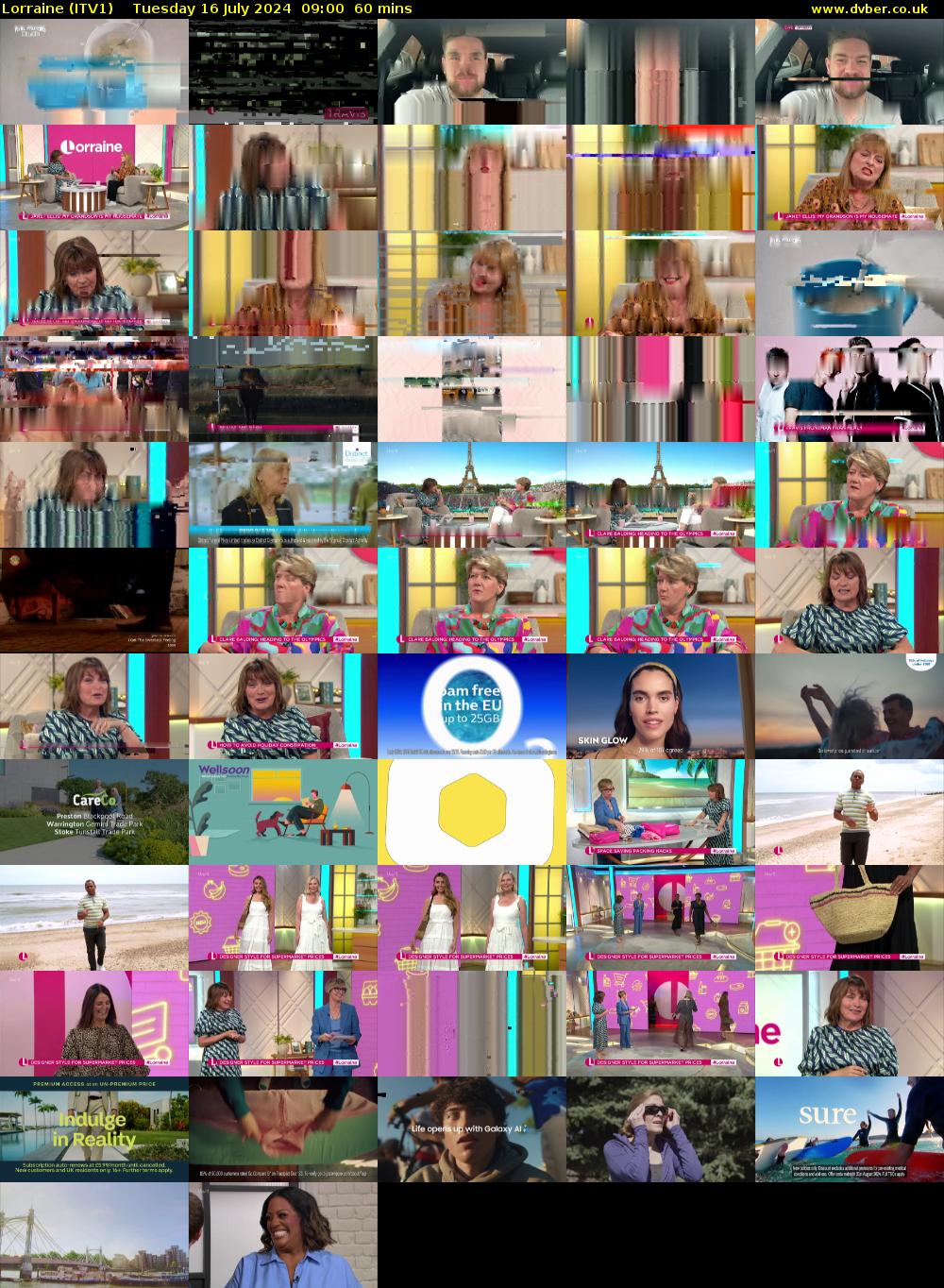 Lorraine (ITV1) Tuesday 16 July 2024 09:00 - 10:00