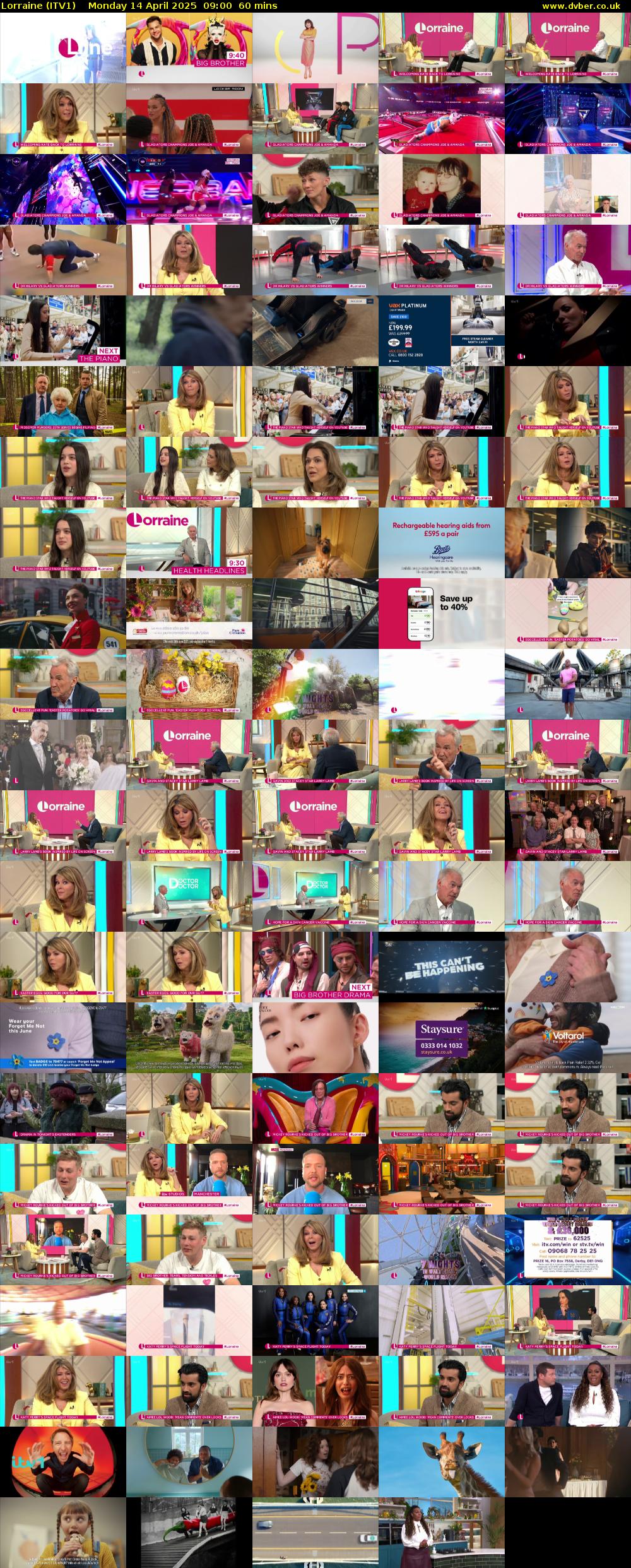 Lorraine (ITV1) Monday 14 April 2025 09:00 - 10:00