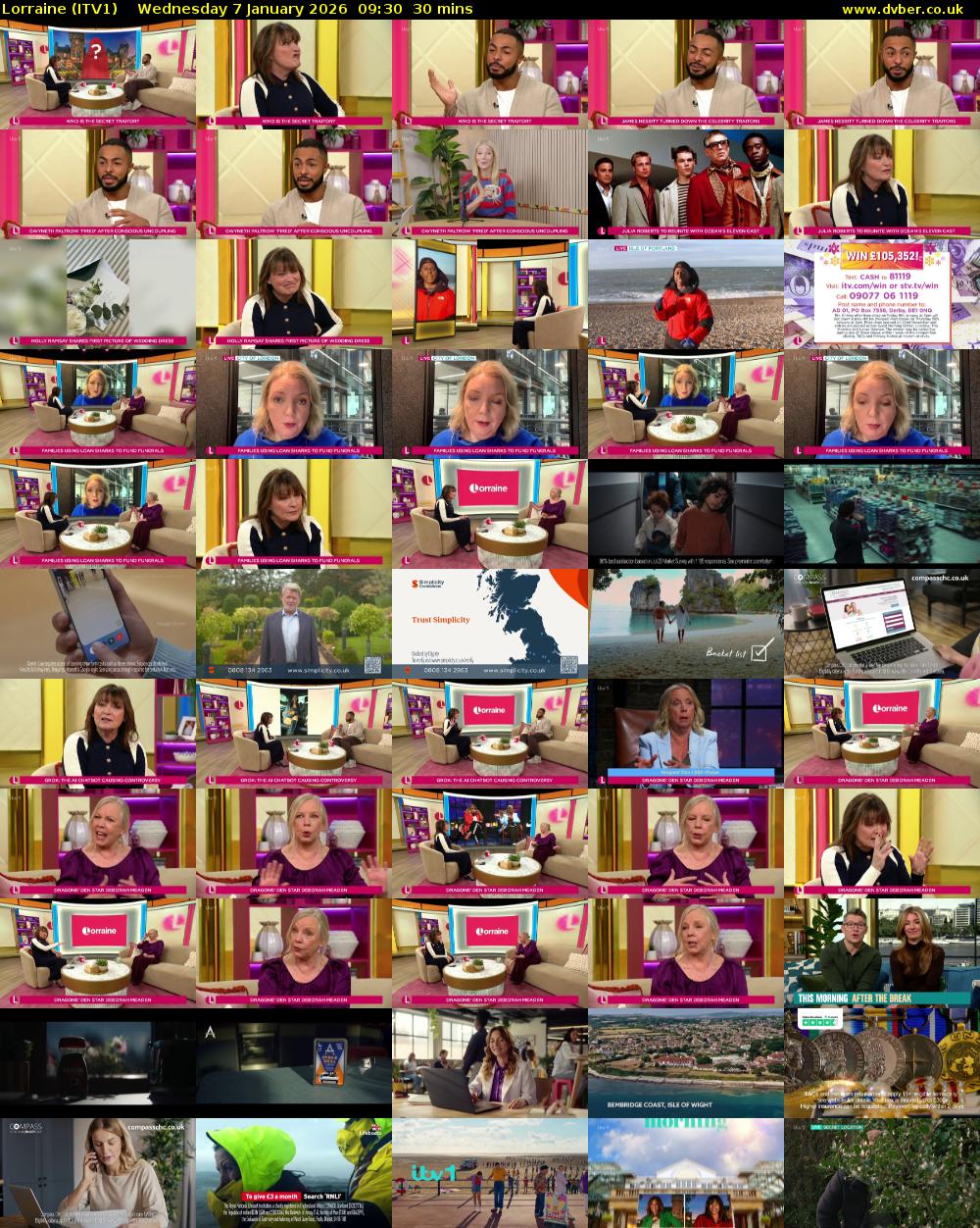 Lorraine (ITV1) Wednesday 7 January 2026 09:30 - 10:00