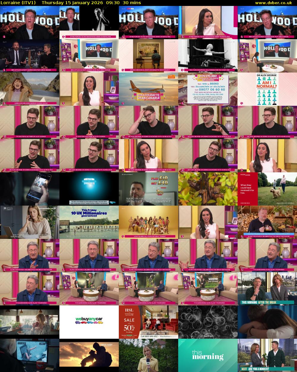 Lorraine (ITV1) Thursday 15 January 2026 09:30 - 10:00