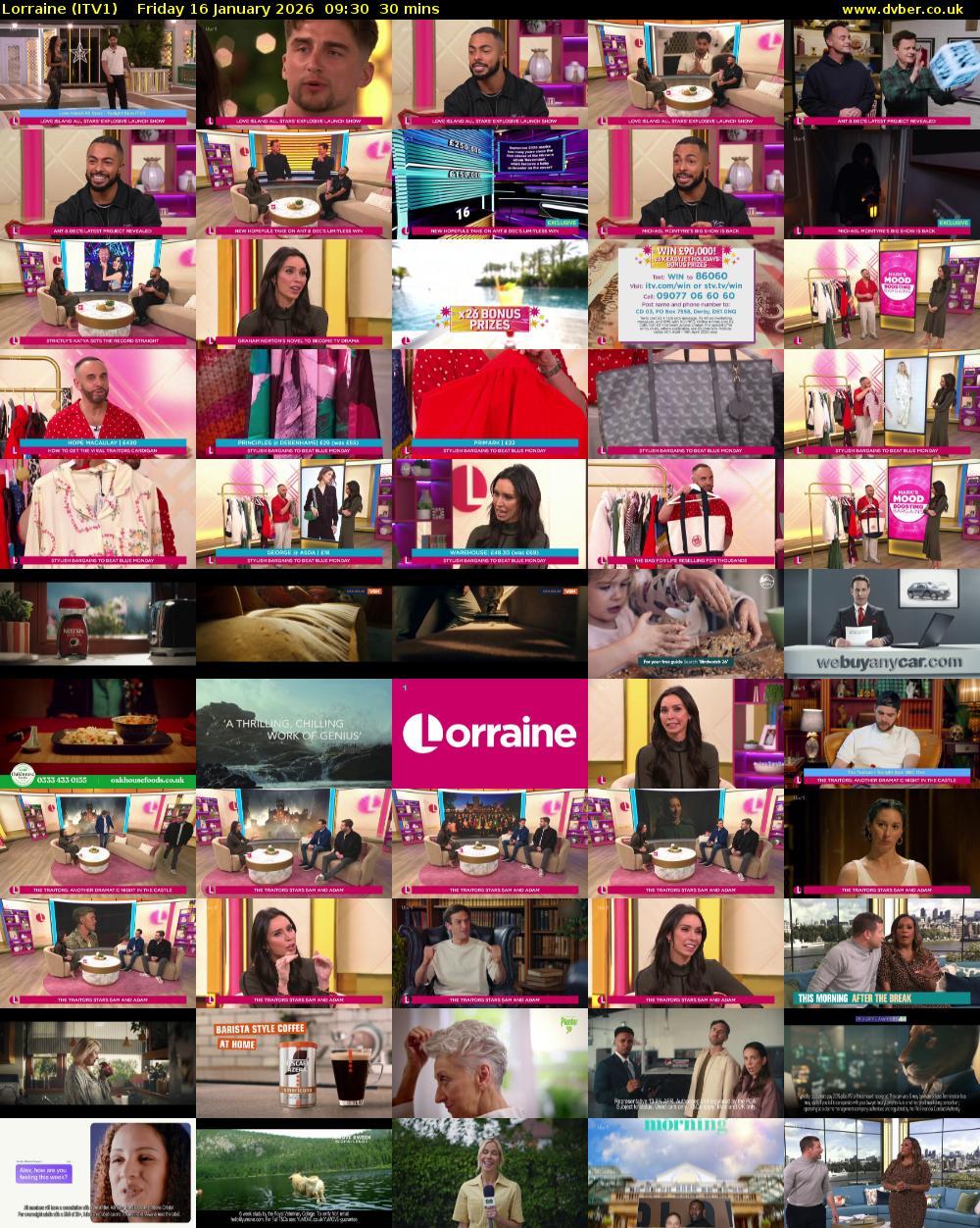 Lorraine (ITV1) Friday 16 January 2026 09:30 - 10:00