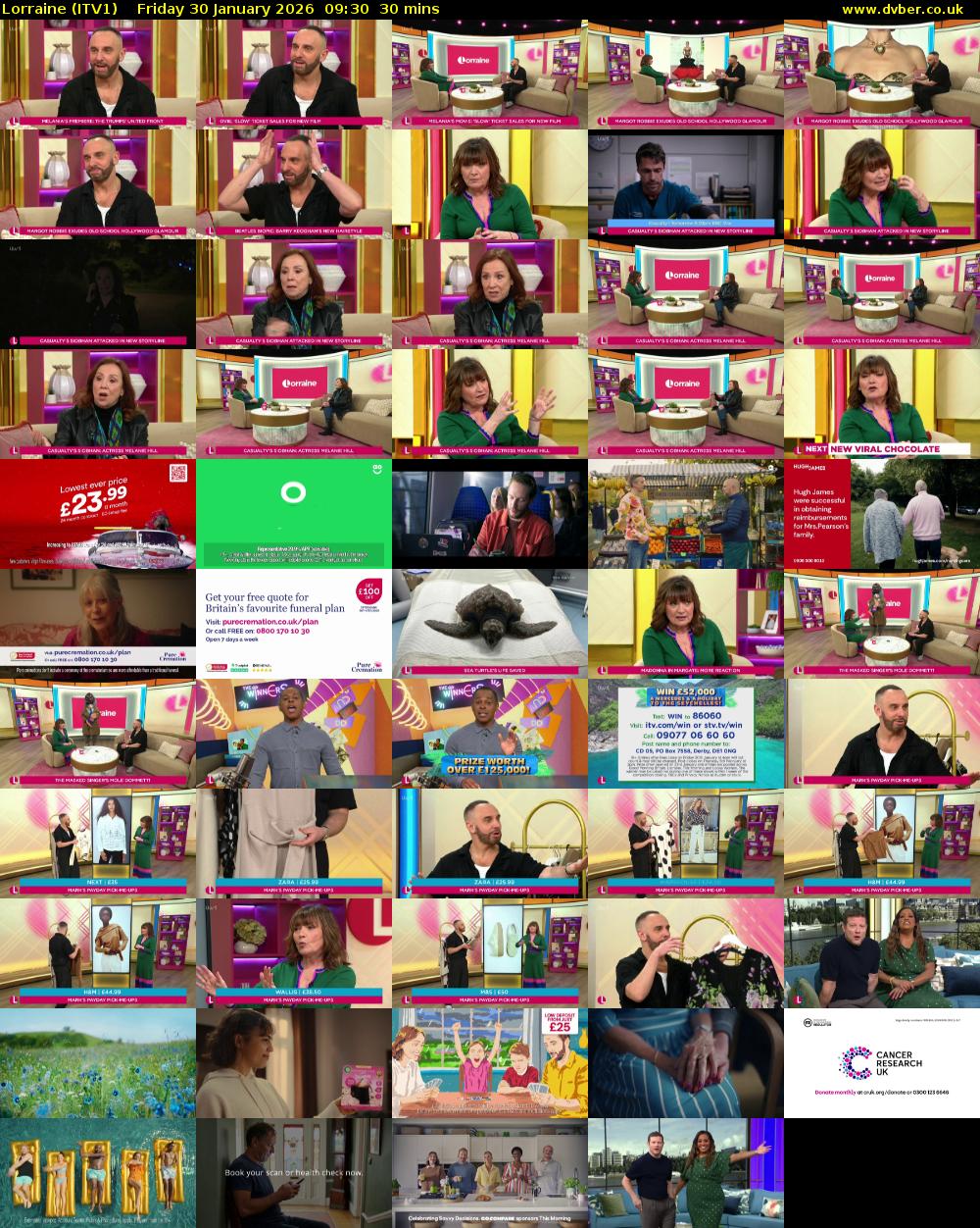 Lorraine (ITV1) Friday 30 January 2026 09:30 - 10:00