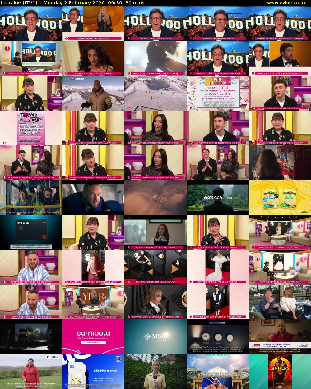 Lorraine (ITV1) Monday 2 February 2026 09:30 - 10:00