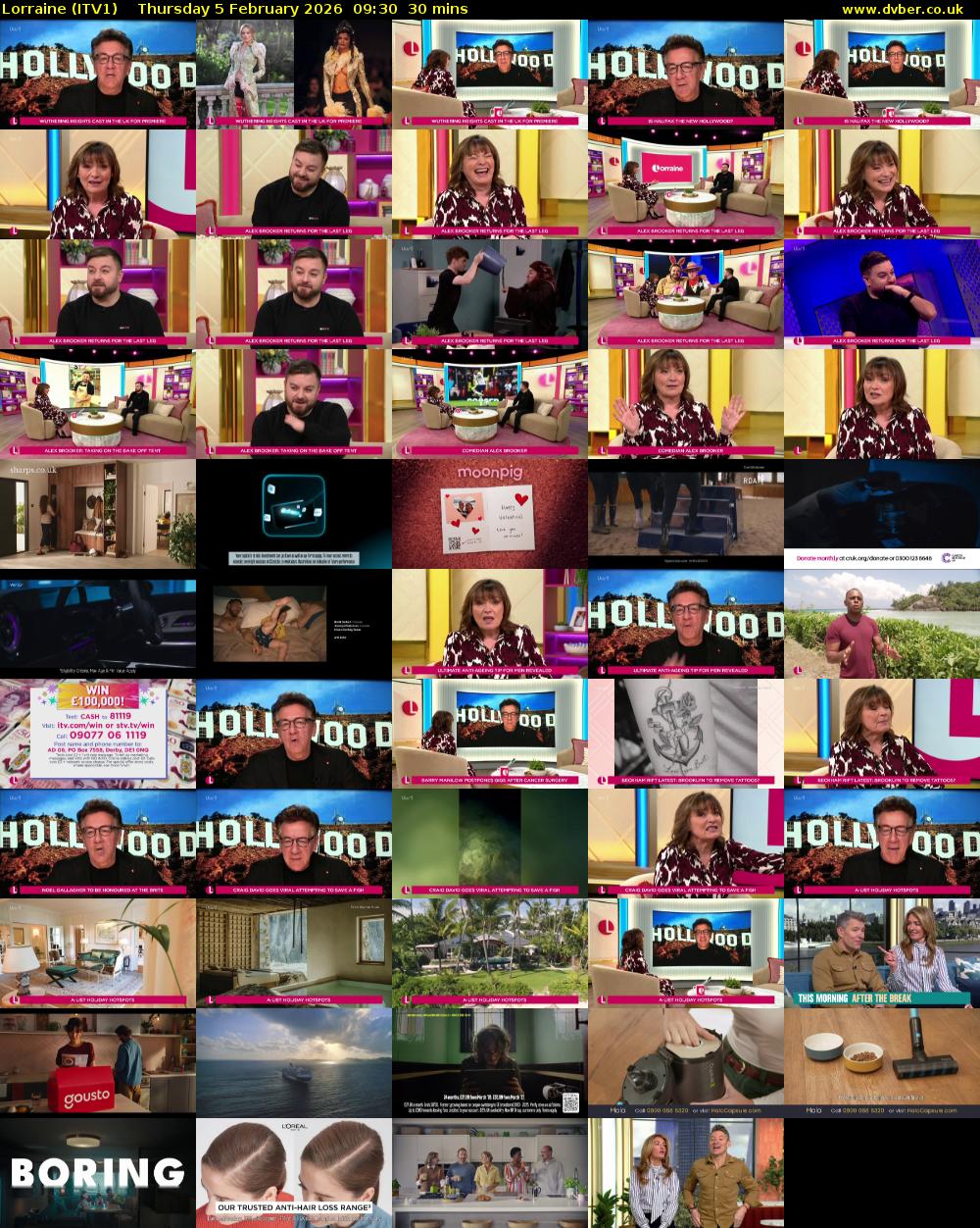 Lorraine (ITV1) Thursday 5 February 2026 09:30 - 10:00