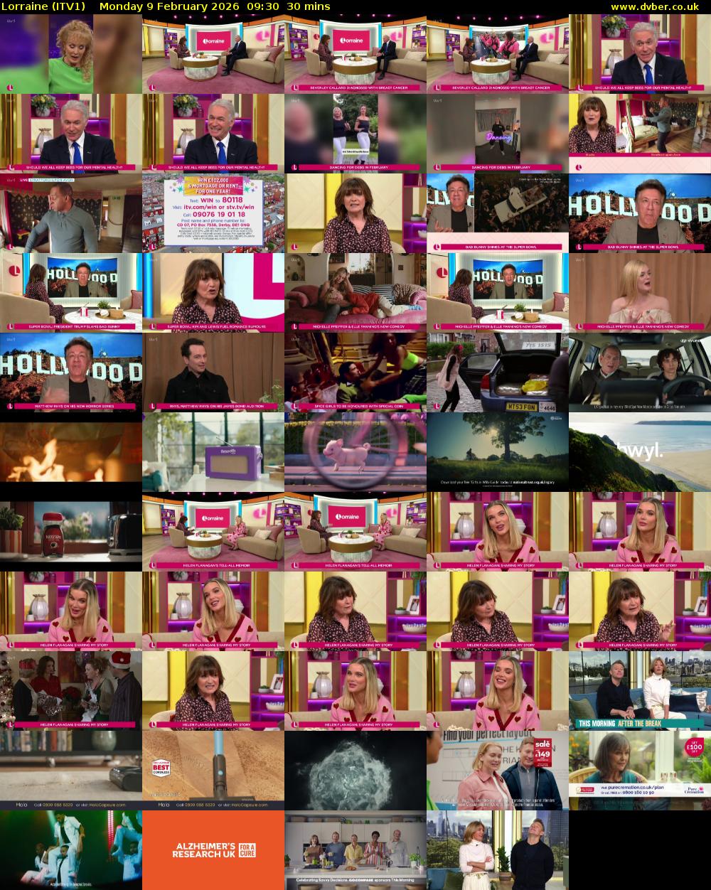 Lorraine (ITV1) Monday 9 February 2026 09:30 - 10:00
