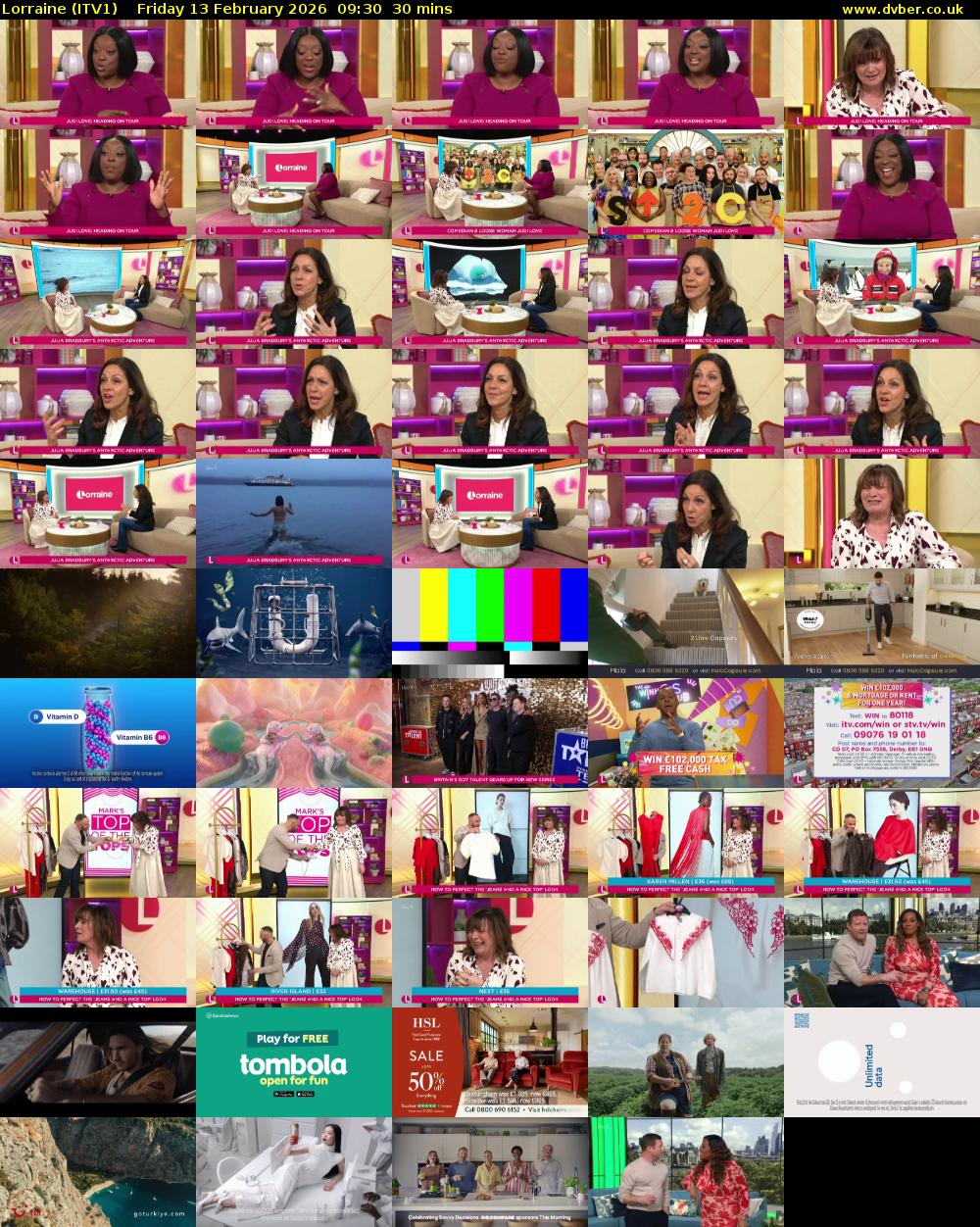 Lorraine (ITV1) Friday 13 February 2026 09:30 - 10:00